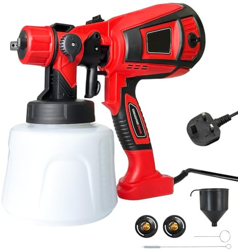 Paint Sprayer, 700W Fence Paint Sprayer with 1000ML Container, Paint Spray Gun with 3 Nozzles and 3 Patterns, HVLP Electric Spray Gun for Fences, Sheds, Cabinet, Walls, Red