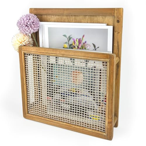 Pubgeer Zeitschriftenständer aus Holz, zur Wandmontage, Boho-Stil, Wandordner, Aktenhalter für Eingangsbereich, Wohnzimmer, Kinderzimmer und Büro, Zeitschriftenhalter, hängender Post-Organizer (braun)