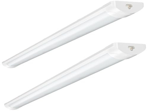 2 Pack 3FT 90cm LED Batten Light,30W 3000LM Linkable LED Tube Light,6500K Daylight Fluorescent Lights,Hanging or Surface Mounted Strip Lights for Office Garage Workshop