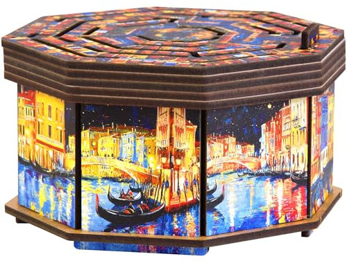 ESC WELT Wooden Secret Art Maze Box Puzzle Spiel aus Holz - Kreative Geschenkbox für Geld, Gutscheine, Geschenkkarten - 3D Holzbox Spiel - Geschenkbox für Jugendliche und Erwachsene - 3D Holzpuzzle