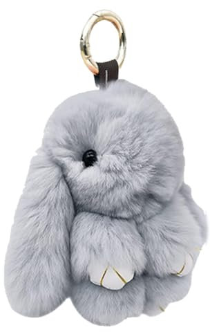 Porte-Clés de Lapin, Porte clés de Lapin à Fourrure Mignon, Lapin à Fourrure Keychain Artificiel, Peluche Porte clés Moelleux, pour Sac à Dos, clé de Voiture, Sac à Main et Plus-Gris clair