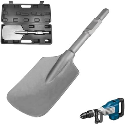 AmoreTempo SDS HEX Schaufelmeißel 135 x 440 mm Meißel Sechskant-Aufnahme 30mm Breiter mit Kunststoffkoffer Lehm Spaten Meißel für Abbruchhammern von Hartem Schmutz Ton Beton（Breitmeißel）