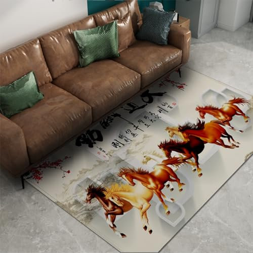 Via Vela Traditionelle Kunst Indoor-Teppich Inspirierend Das laufende Pferd Himmel belohnt Fleiß Waschbar Rutschfester niedriger Flor Büro dünner Teppich 160x240cm
