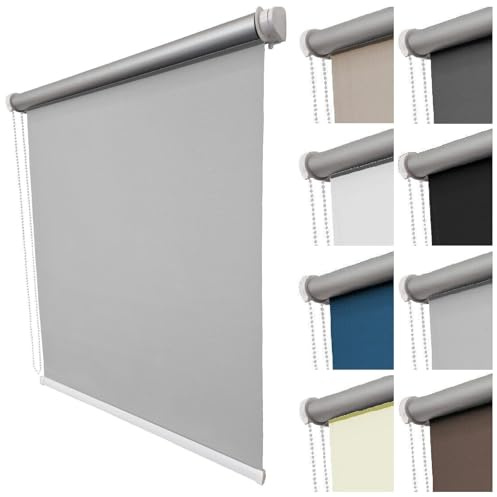 Verdunklungsrollo Thermo Rollo Fensterrollo lichtundurchlässig B150 x H180 cm Stoff Grau, Verdunkelungsrollo Thermorollo Seitenzugrollo Kettenzugrollo Sonnenschutzrollo mit Bohren für Fenster