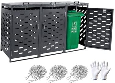 VEVOR Abri pour poubelles, 3 x 240 L, Rangement pour poubelles Horizontal, avec Couvercle à chaîne, boîte de Rangement à poubelles d'extérieur, étanche et verrouillable, pour Jardin, Cour et terrasse