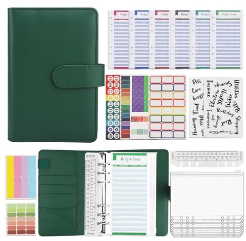 Budget Planner & Haushaltsbuch A6 – Effektiver Finanzplaner mit Umschlagmethode – Sparbuch mit Folien für Cash Stuffing – Startset für erfolgreiches Sparen und Budgetierung (grün)