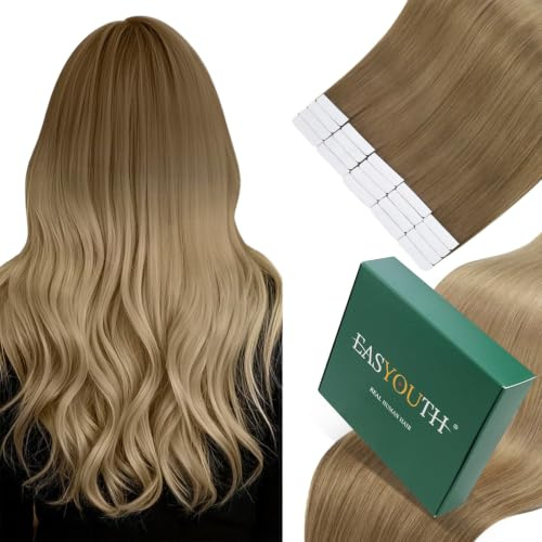 Easyouth Tape in Extensions Echthaar Ombre Braun #Ba10/14 40cm | Extension Tapes Remy Goldbraun Balayage Dunkelgolden Blond, Unsichtbaren Klebestreifen, Weiche Textur, 40g, 20stücke