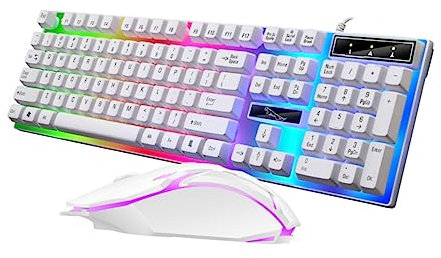 HOMSFOU Tastiera e Mouse Cablati Set Tastiera Gioco e Mouse Ergonomico Retroilluminazione Led Colorata Per Esperienza Gaming