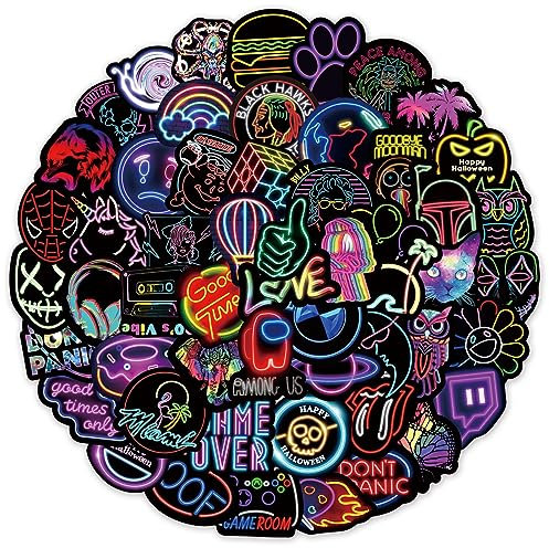 Cool Neon Sticker Set Aufkleber 100 Stück,Wasserfeste Vinyl Aufkleber, Coole Graffiti Sticker für Laptop Skateboard Scrapbook Trinkflasche MacBook IPad Handy Tagebuch Tassen Moped Fahrrad Koffer usw