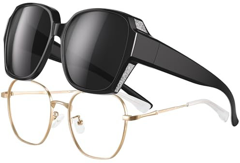 kunchu Überzieh Sonnenbrille Damen und Herren,Polarisiert Für Brillenträger,Über Brille,Sonnenüberbrille,Over Glasses Sunglasse,Überbrille Sunglasses Woman,1