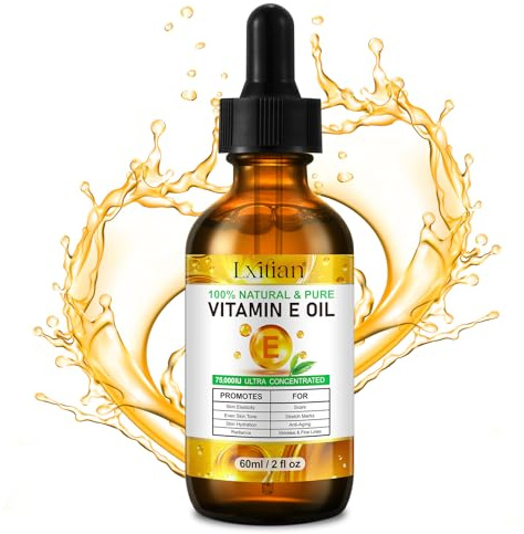 Olio di Vitamina E 75.000 UI, 100% Naturale d-Alfa-Tocoferolo Olio Viso per Corpo, Unghie e Pelli, Nutre ed Idrata la Pelle, Antietà Contro le Rughe, Vitamin E Oil per Pelle Secca, 60ml (1)