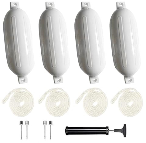 Threshing for Boat, 50 x 14 cm Boat Mudguards, 4 Pieces (Wing Lines Included), Including Pump, Four Air Pins, Anti-Collision, for Boats Less than 3 Metres Long (White)