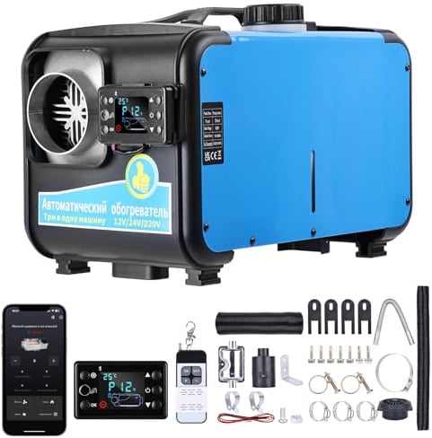 8kW Dieselheizung, Standheizung Diesel für Transporter & Wohnmobile mit Bluetooth APP, Fernbedienung, LCD Display & CO-Alarm - Schnellaufheizend 12/24V DC & 230/240V AC - 0.18-0.52L/h Verbrauch