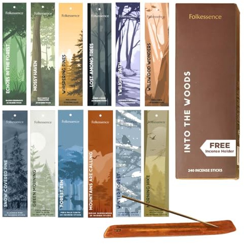 Folkulture Räucherstäbchen Herbst mit Halter,(12er Set 240 Incense Sticks) | Bio- Räucherstäbchen kohlefrei und ohne schwarzen Rauch ideal zur Entspannung und als Geschenk für die Aromatherapie