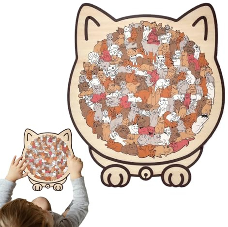 Dewireaey Katzenförmiges Holzpuzzle,135 Teile Puzzle Mit Tier Motiv Für Die Dekoration - Bücherregal Tier Dekoration,für Erwachsene, Frauen, Familie, Kinder, Katzenliebhaber, Halloween und Zuhause