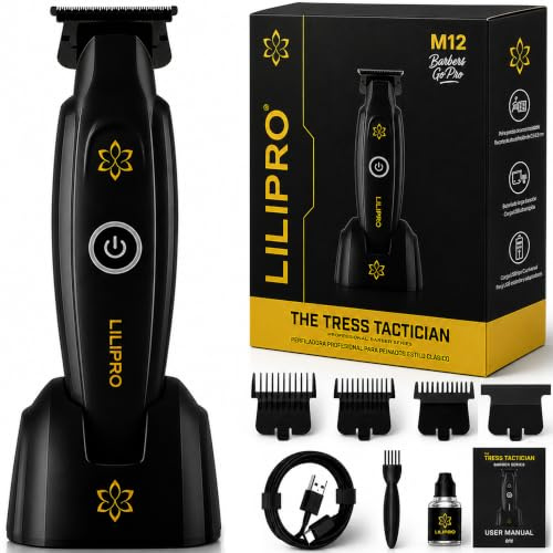 LILIPRO M12 Profi Herren Haarschneider & Barttrimmer | Professional Hair & Beard Trimmer - Zero-Gap DLC-T-Blade, 7500+ RPM, Kabellos, USB-C, 2000 mAh Akku, Leise & Präzise, Barber & Zuhause (Schwarz)