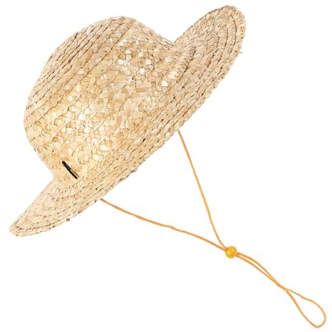BESTonZON Sombrero de Paja para Niños Ajustable 35cm Color Caqui 1pieza | Sombrero de Playa Niño Paja, Borde Ancho, Tejido Transpirable y Ligero para Verano