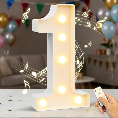 HEYCOLOR Light up Numbers with Music for Birthday Party. Remote with Two Modes. 8.86 Inch Music Marquee Number Sign for Birthday Anniversary Party Home Wall Decorations, 2AA Battery Powered Number 1