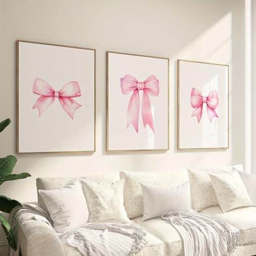 Xiyocadt 3er Poster Set Rosa Schleifen, Aquarell Schleife Bilder, Aesthetic Zimmer Deko, für Schlafsaal Teen Mädchen Zimmer Deko, Ohne Rahmen (21 x 30 cm)