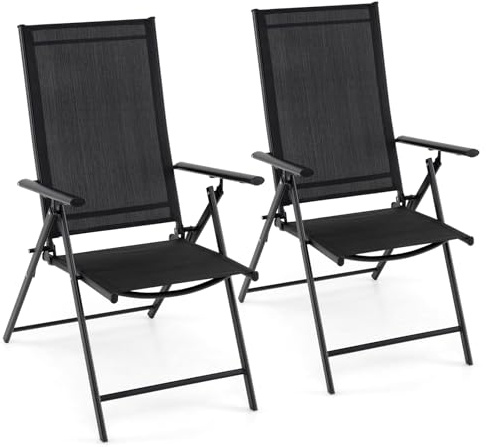 COSTWAY Gartenstühle Hochlehner 2er Set, Klappstühle mit 5-Fach Verstellbarer Rückenlehne, klappbare Balkonstühle bis 150 kg belastbar, Terrassenstühle für Garten, Terrasse, Balkon, Schwarz