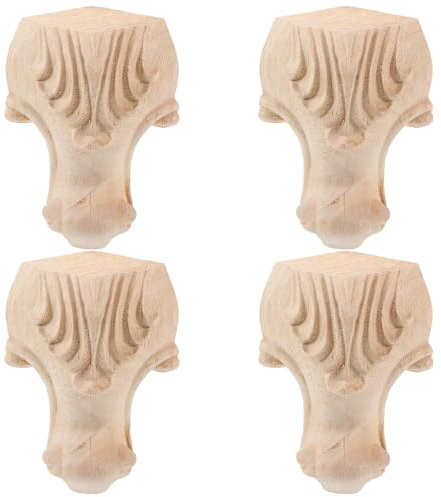 Kichvoe Pieds de Meubles en Bois Sculpté Vintage 4 Pcs pour Chaise et Table, Style Européen, Installation Facile, du Bruit, Décoratif pour Maison et Bureau