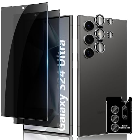 Lutree Privacy Vetro Temperato per Samsung Galaxy S24 Ultra 5G, 2+1 Pezzi Pellicola Protettiva + Pellicola Fotocamera Lenti, Anti-Graffio Durezza 9H Senza Bolle Anti-Spy Protezione Schermo