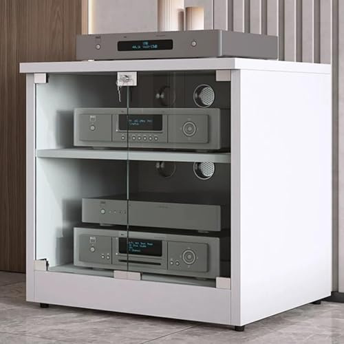 Support Multimédia AV À 2/3 Niveaux,Armoire Stéréo,Support Multimédia Audio-vidéo,Doté D'un Verre Trempé，Idéal For Les Consoles De Jeux,Les Lecteurs DVD(White,2Tier)