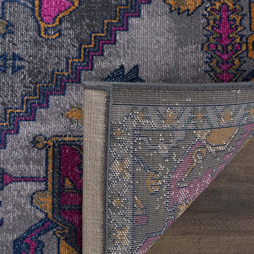 SAFAVIEH Traditionell Teppich für Wohnzimmer, Esszimmer, Schlafzimmer - Artisan Collection, Kurzer Flor, Grau und Fuchsia, 91 X 152 cm