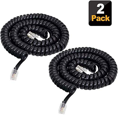 (4m 2Pack) Black Telephone Phone Handset Cable Cord, 4P4C Coiled Length 0.45 to 4 m Uncoiled Landline Phone Handset Cable Cord RJ9