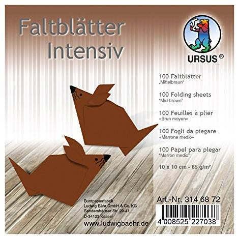 Ursus 3146872 - Faltblätter Uni intensiv, mittelbraun, ca. 10 x 10 cm, 65 g/qm, 100 Blatt, aus Plakatpapier, durchgefärbt, für kleine und große Origami Künstler, ideal für vielseitige Bastelarbeiten