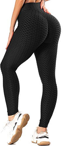 INSTINNCT Damen Hohe Taille Leggings Scrunch Butt Sportleggings Slim Booty Push Up Lange Hose mit Bauchkontrolle Schwarz L