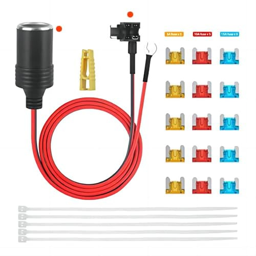 Jtron 12V Add-a-Circuit Fuse Tap Adapter for Car Cigarette Lighter - 3.3ft(1m) 18AWG Cable with Fuse Holder, (LP-Mini APS)
