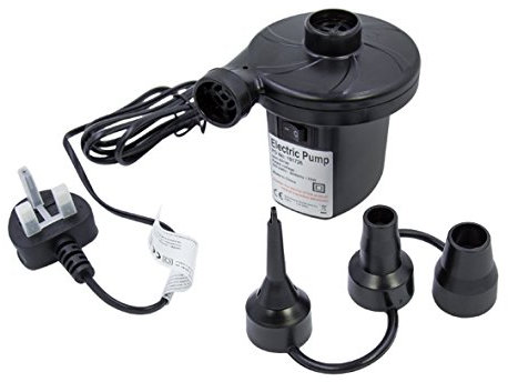 Invero Camping or Home Inflator/Deflator AC Electric Air Pump for Airbeds, Paddling Pools, Toys and more - Universal Valves, UK 3 Pin Plug AC 240V/130w