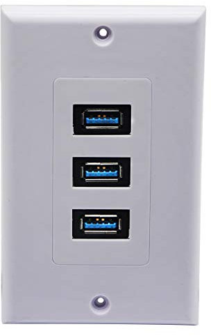 CGTime 3 USB 3.0 A Wall Plate USB Component Composite Wall Data Transmission and Charger Outlet Mount Socket Face Plate Panel Cover White(3 USB A 3.0)