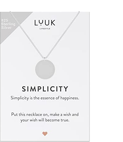 LUUK LIFESTYLE Halskette aus 925er Sterling Silber mit Kreis | rundem | Plättchen Anhänger, SIMPLICITY Spruchkarte, Glücksbringer, Damenschmuck, Geschenk für Frauen und Mädchen, Freundin, Mama, Silber