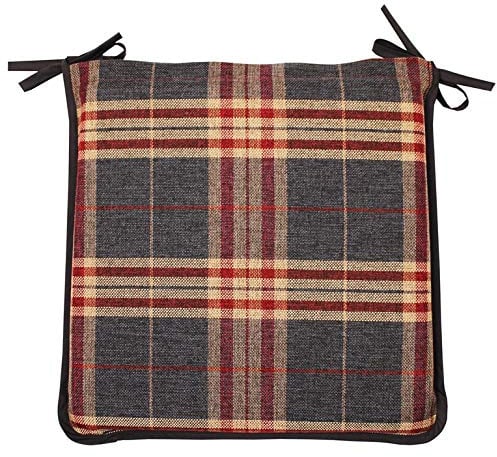 CnA Stores Set of 4 Tartan Check Reversible Kitchen Dining Garden Chair Cushion Seat Pads With Ties Zipped Removable Covers (Black/Red)