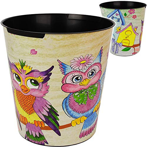 Papierkorb/Behälter - lustige Eulen - 10 Liter - wasserdicht - aus Kunststoff - Ø 28 cm - großer Mülleimer/Eimer - Abfalleimer - Aufbewahrungsbox - Abfall..