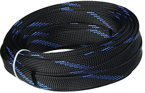 Othmro 10 m langer, dehnbarer PET-Geflecht-Kabelschlauch, flexible Drahtgeflecht-Hülse, schützt Kabel vor Haustierstichen, Schwarz / Blau