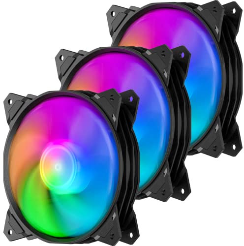 upHere 120mm Case Fan,3 Pack LED Cooling PC Fans,5V ARGB Addressable Motherboard SYNC/RC Controller, Colorful Cooler Speed Adjustable with Fan Control Hub