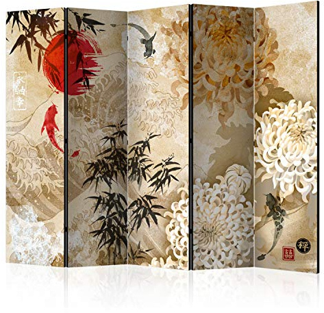 murando Decorative Room Divider Orient Japan Asia 225x172 cm / 89x68 | Double-Sided Folding Screen Room Partition Non-Woven Canvas Print Opaque Display Zen
