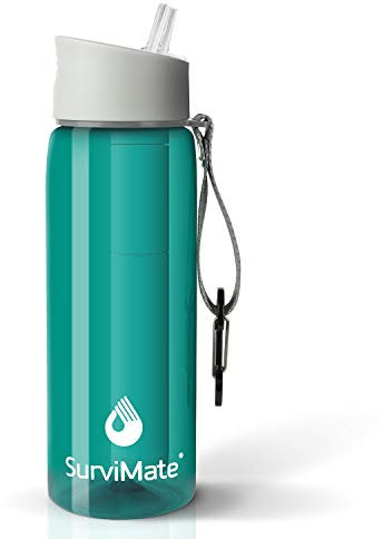 SurviMate Bouteille d'eau filtrée à 5 étapes de 0,01 μm, matériau sans BPA, certifié NSF/ANSI 42 et 372, bouteille filtrante portable pour la survie, le camping, la randonnée et l'utilisation