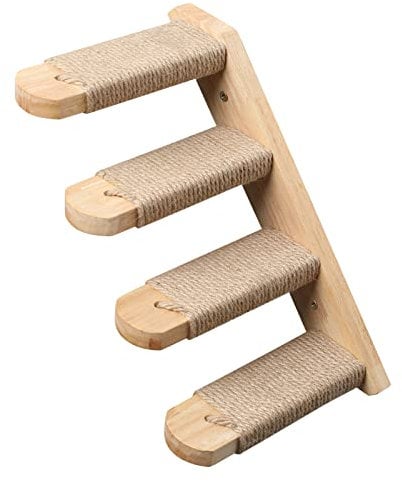 FUKUMARU Kletterwand Katzen, Katzentreppe Wand, Wandliege Katzen, aus Massives Gummiholz, für Katzen bis 15 kg, mit Juteseil für kratzen von Rechts nach Links