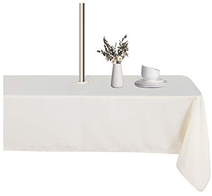 LUSHVIDA Nappe d'extérieur rectangulaire avec trou de parasol et fermeture à glissière, étanche, résiste aux liquides, infroissable, lavable, pour le printemps, l'été, 152,5 x 213,5 cm, beige
