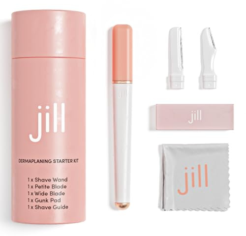 JILL Dermaplane Razor Starter Kit for Women | Facial Hair Removal Dermaplaning Kit Includes 1 Wand, 2 Sensitive Skin Razors & Cleaning Cloth