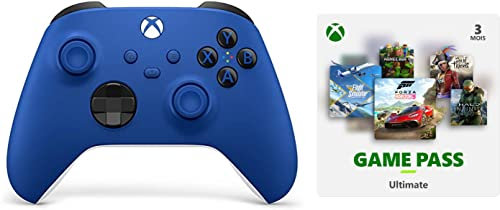 Xbox Manette sans Fil – Shock Blue + Game Pass Ultimate - 3 Mois Abonnement | Series X, Series S, One, Windows 10 & 11, Android et iOS