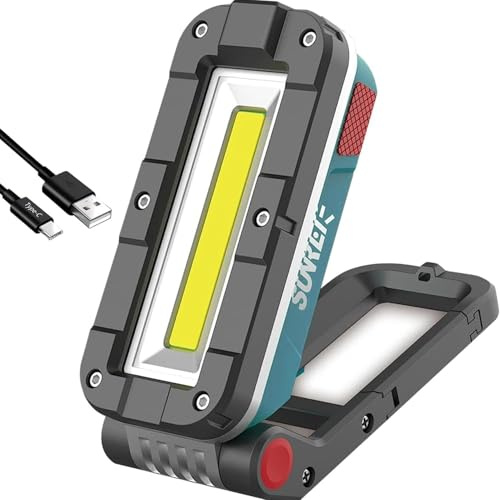 SUNREI - Luces de trabajo magnéticas recargables LED COB, 1000 lúmenes, base magnética y colgante, 7 modos, linterna magnética, lugar de trabajo y seguridad para reparación de automóviles,