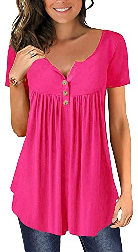 T Shirt Femme Chic et Élégant Été Coton Vetement 2025 Hauts Décontractés à Manches Courtes D'été Henley Top Chemisier