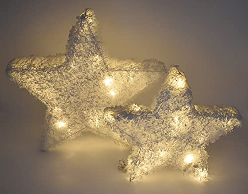 Stephans Möbelbörse 2er Set LED Weihnachtsstern Leuchtstern Tischlampe Leuchte beleuchtet Innen Advent Stern Deko inkl. Timer-Funktion Weiß