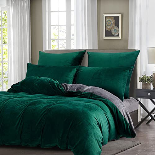 Boqingzhu Flanell Winter Bettwäsche 155×220cm Plüsch Biber Grün Dunkelgrün Grau Warm Kuschelig Flauschig Wende Bettwäsche Teddy Fleece Samt Cashmere Touch Bettbezug 155×220cm