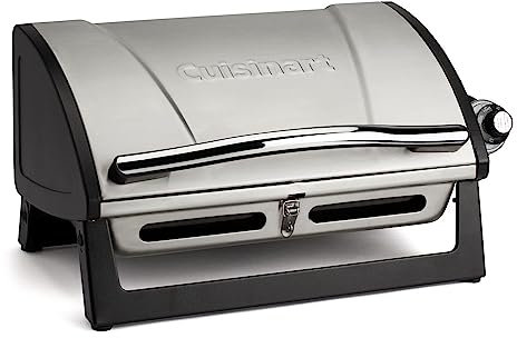 Cuisinart Grillster Tragbarer Gasgrill, Edelstahl Kompakter BBQ Grill mit Verriegelungsdeckel für einfachen Transport, 8000 BTU Propangasgrill mit spülmaschinenfestem Grillrost, Kleiner Grill für